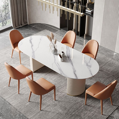 Oval Dining Table Stone Dining Table Modern with Wooden Base