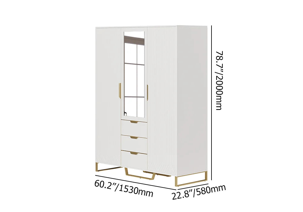 Aro Modern 3 Door Mirrored Armoire Dresser with Shelves & Drawers Tall Wardrobe Closet