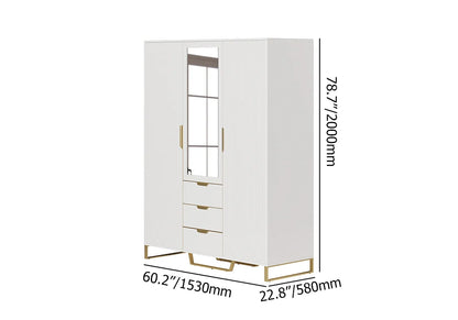 Aro Modern 3 Door Mirrored Armoire Dresser with Shelves & Drawers Tall Wardrobe Closet