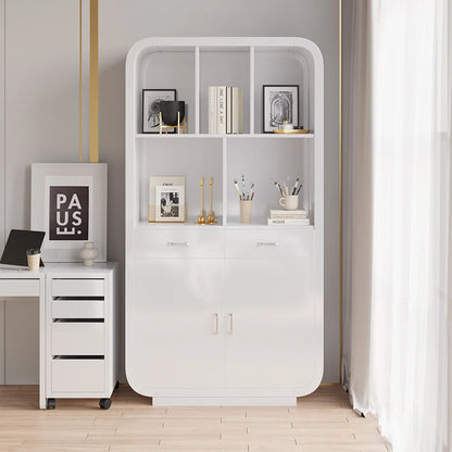 White Bookcase with Doors Modern Etagere Bookcase with Drawers