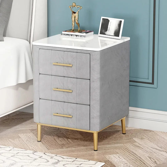 Modern Nightstand Gray Velvet Bedside Table