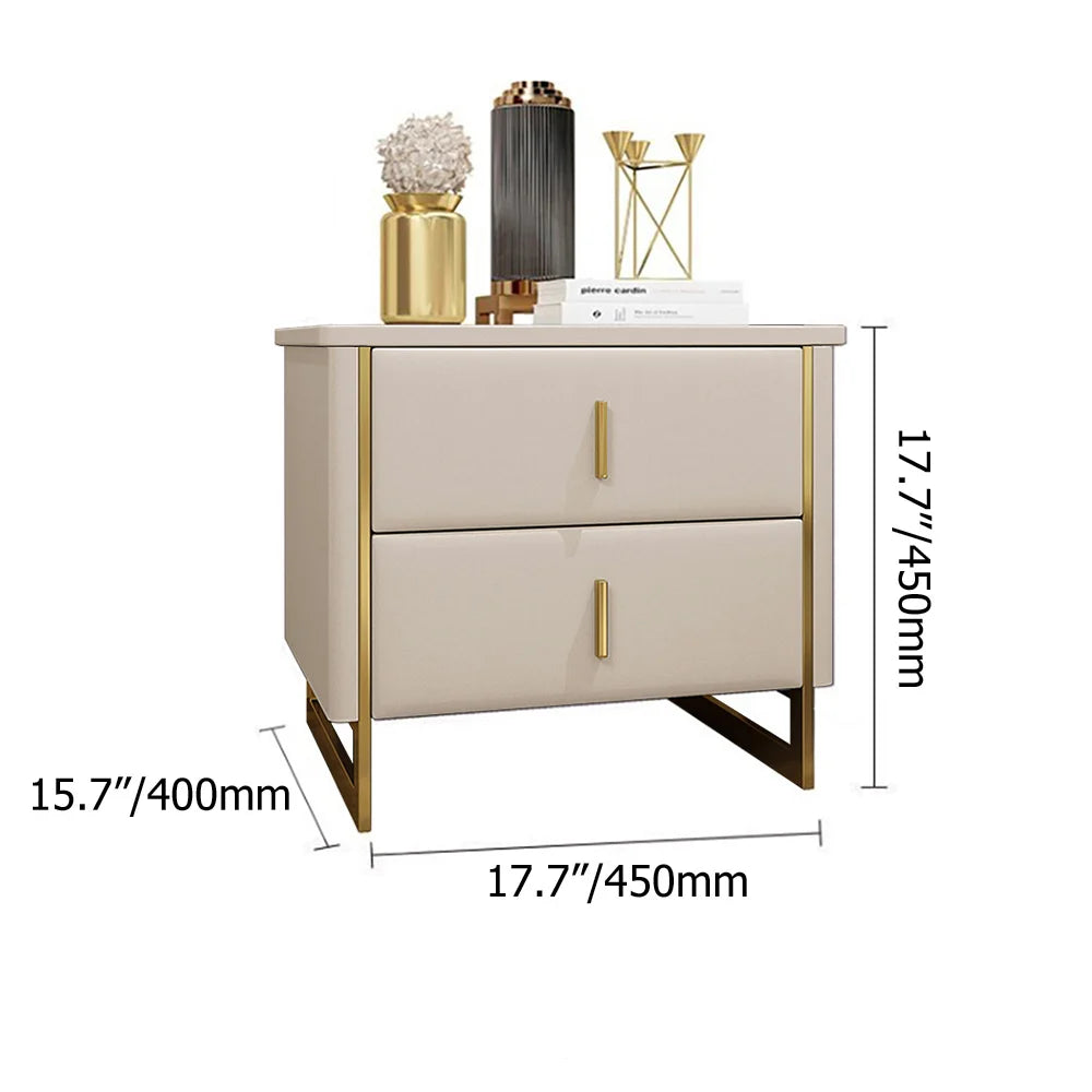 Modern Beige Nightstand 2-Drawer