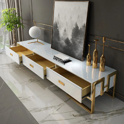 Modern Jocise White & Gold TV Stand 3 Drawers Media Console