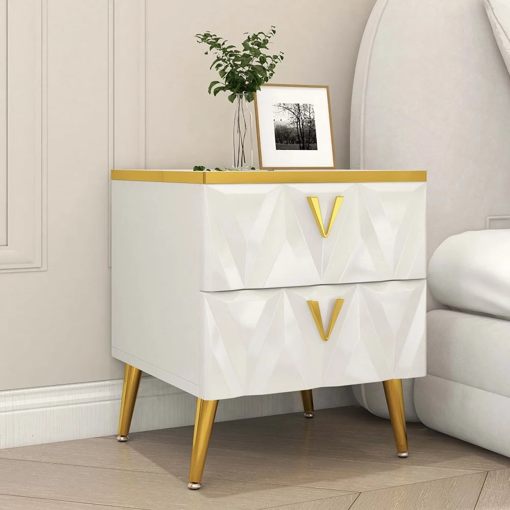 Nordic White Bedside Table 2-Drawer