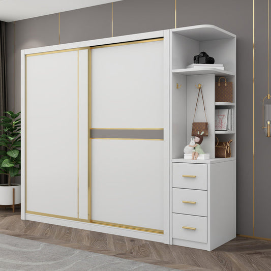 Modern White Wardrobe for Home Manufactured Wood Cabinet with Sliding Doors