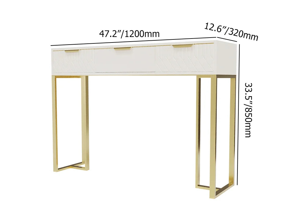 White & Gold Modern Console Table Rectangular Accent Table Entryway Drawers