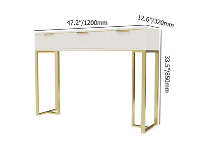 White & Gold Modern Console Table Rectangular Accent Table Entryway Drawers