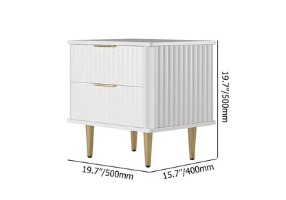 Modern White Nightstand with 2 Drawers Bedside Table with Gold Legs