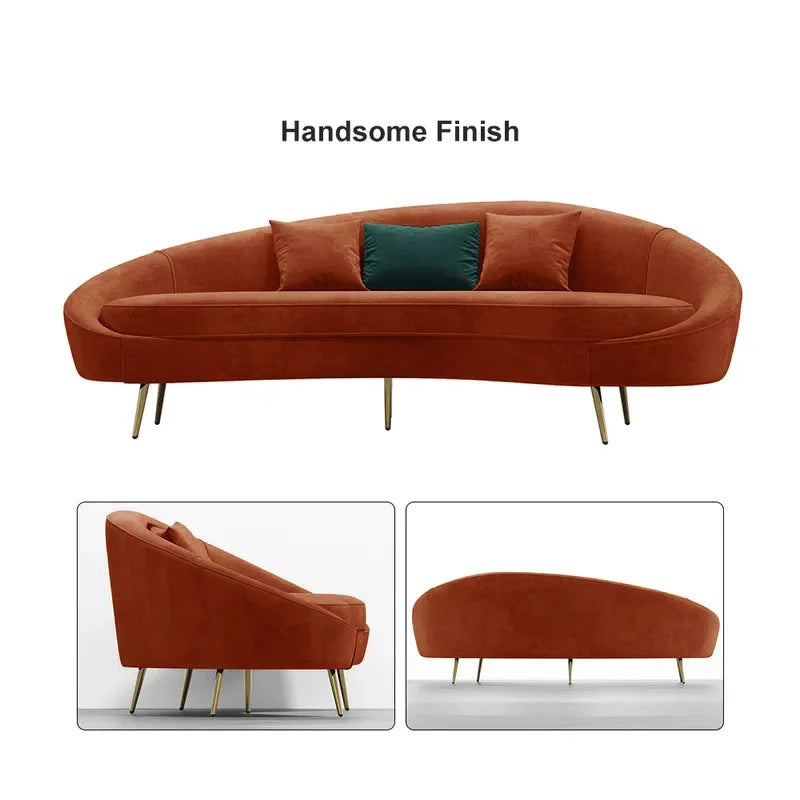 Bronze Velvet Curved Sofa 3-Seater Sofa