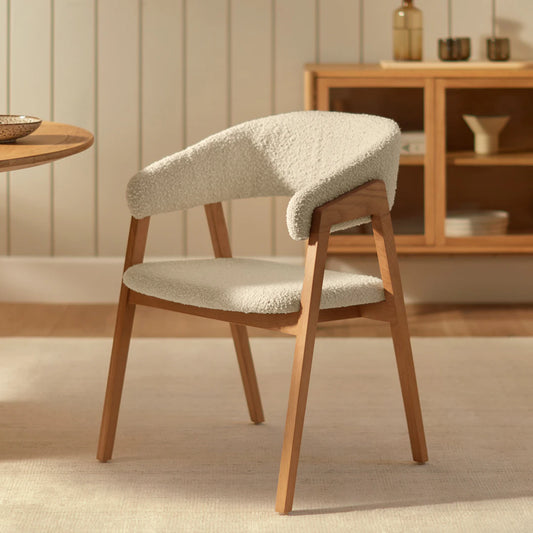 Josra Dining Chair - Oak and Ivory Bouclé