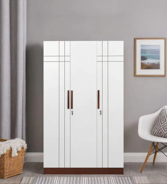 Jaguar 3 Door Wardrobe In Sapeli & Frosty White Colour With Locker